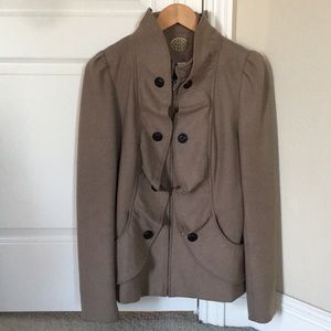 Anthropologie Idra Tan ruffled wool coat